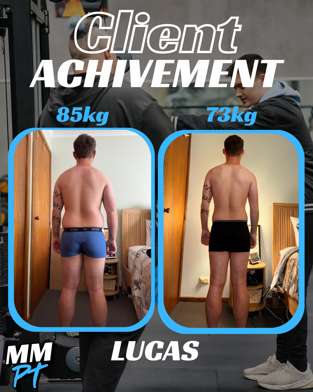 Lucas Boland transformation, back view, 85kg to 73kg